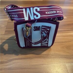 Steve Madden BWebber Canvas Satchel Burgundy SM Logo Crossbody Bag